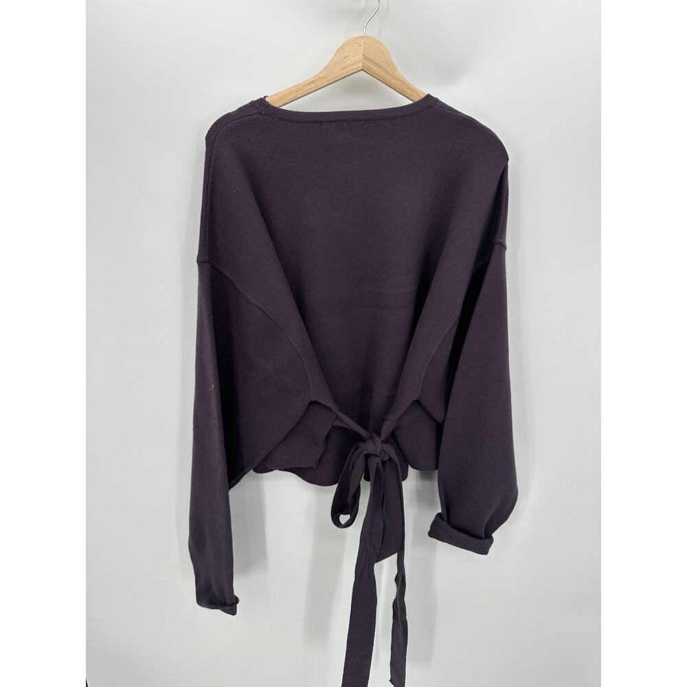 Zara Sweater Women Medium Plum Purple Tie Wrap Belted‎ Chunky Thick Crewneck - Picture 2 of 8